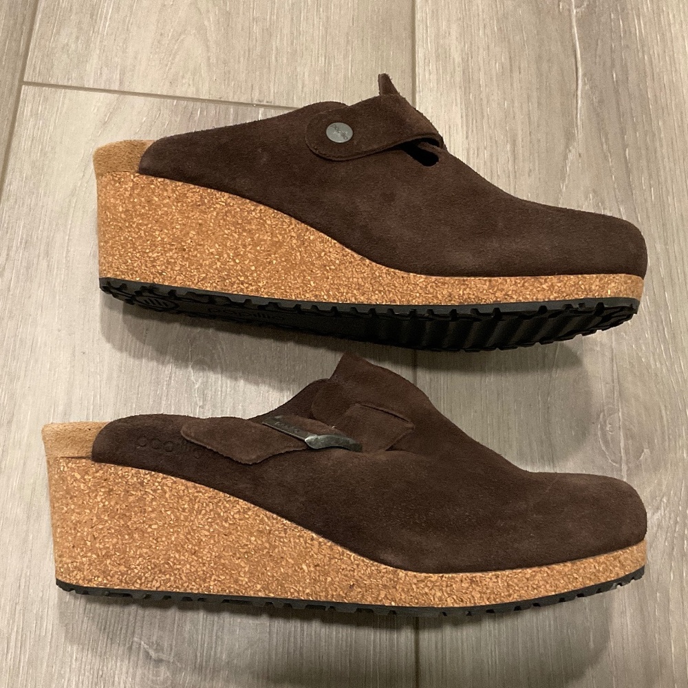 BIRKENSTOCK Papillio Fanny Suede Wedge Clog Brown Size Women’s 11 Like New - Picture 4 of 10